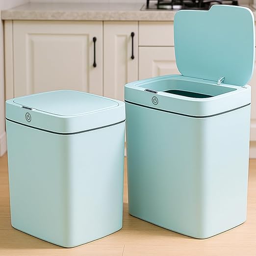 Two Blue Smart Sensor Trash cans with a Capacity of 3.2 gallons, Supporting Multiple Opening Methods, Waterproof Design, Anti Odor Design, Fast Response, Suitable for Kitchens,bedrooms,Offices, etc