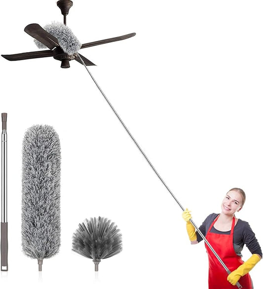 SetSail Dusters for Cleaning, 100-inch Extra-Long Cobweb Duster with Extension Pole, Bendable Microfiber Head & Cobweb Brush Washable Ceiling Fan Cleaner Duster Kit for High Ceilings, Corner