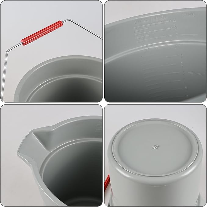 14 Quart / 3.5 Gallon Round Plastic Cleaning Bucket with Handle, Commercial, Heavy Duty, Gray, 4 Packs