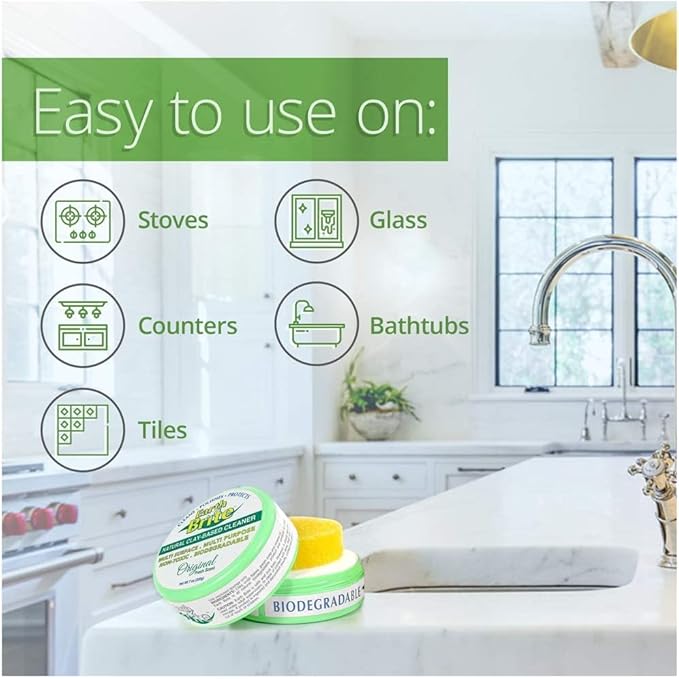 All Natural Multipurpose Cleaner for Bathroom, Floor, Kitchen and More | 300g Lavender Natural Clay Tub + Sponge (2-Pack) Includes Bonus Diamond Towel Cleaning Supplies Kit