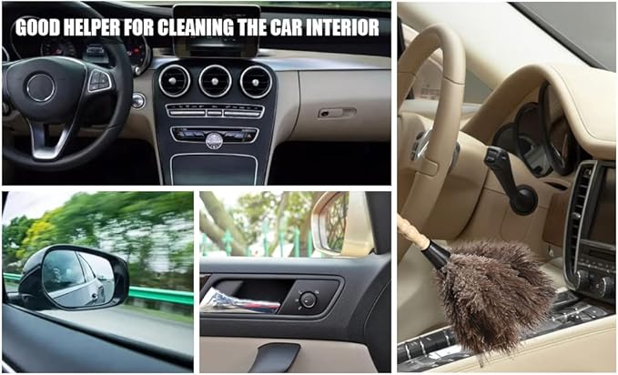 Ostrich Feather Duster 14 inch Feather Duster Fluffy Natural Genuine Ostrich Feathers with Wooden Handle and Eco-Friendly Reusable Handheld Ostrich Feather Duster for Cleaning Supplies