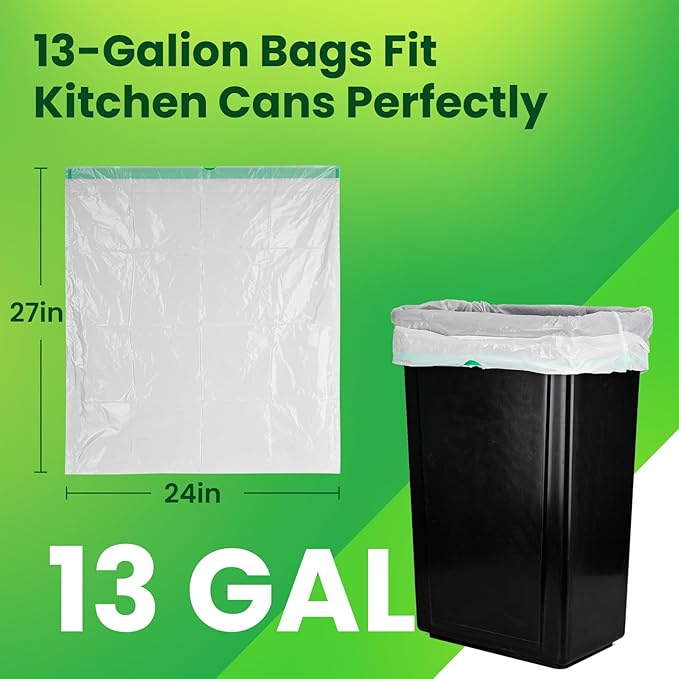 Large Trash Bag 13 Gallon Tall Drawstring 100% Post-Consumer Recycled Garbage Bag Waste Bag for Kitchen Office (80 Count, 0.7 Mil)