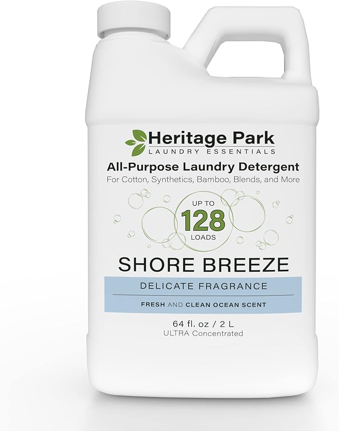 Heritage Park Luxury Laundry Detergent | Dermatologist Tested Plant based Natural & Enzyme Laundry Detergent | Sensitive Skin Friendly - Shore Breeze (64 fl oz)