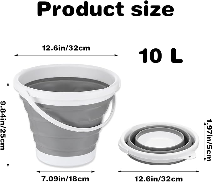 2pcs Collapsible Bucket with Handle, 10L (2.6 Gallon) Foldable Portable Plastic Mop Cleaning Bucket Household Water Supplies for Indoor Outdoor Camping Fishing Garden Car Wash