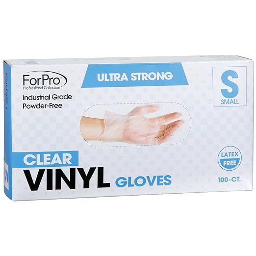 ForPro Disposable Vinyl Gloves, Clear, Industrial Grade, Powder-Free, Latex-Free, Non-Sterile, Food Safe, 2.75 Mil. Palm, 3.9 Mil. Fingers, Small, 100-Count (Pack of 10)