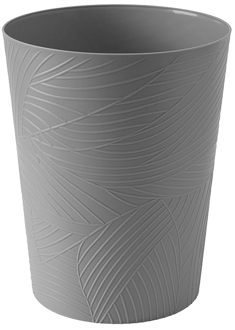 1.8 Gallons Small Trash Can, Decorative Wastebasket, Modern Leaf Pattern Design, Polypropylene Trash Can for Bathroom, Bedroom, Office (1, Grey)