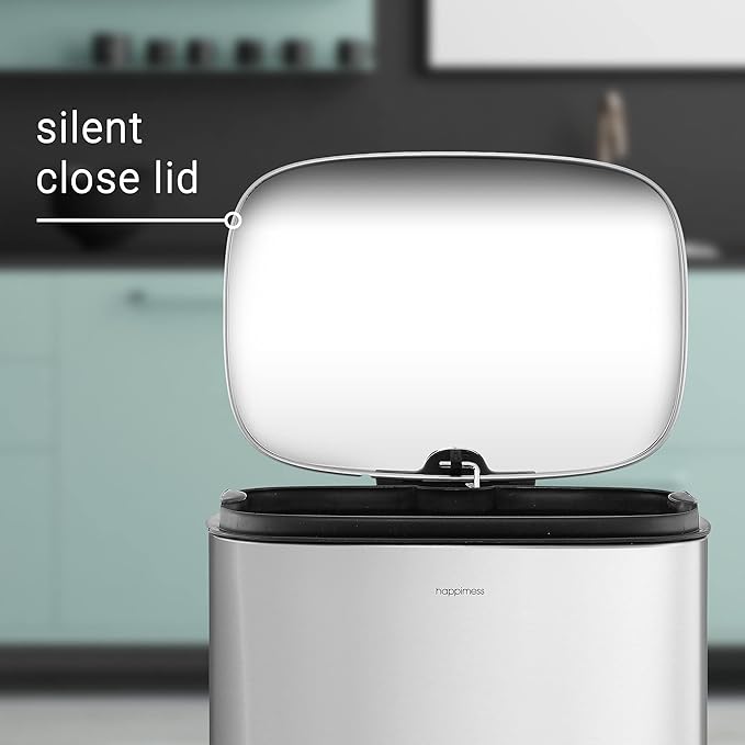 happimess HPM1011A Curtis 8-Gallon Step-Open Trash Can with Soft-Close Lid, Modern, Minimalistic, Fingerprint Proof for Home, Kitchen, Laundry Room, Office, Bedroom, Bathroom, Chrome