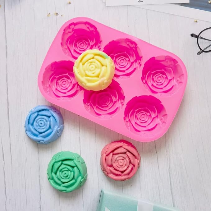 6 Cavity Rose Flower Silicone Mold for Cake Chocolate Candy Cupcakes Pudding Muffins Ice Cube Soap Making 3PCS
