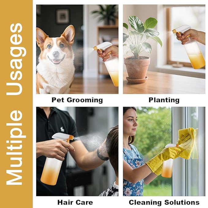 Spray Bottles 16.9oz/500ml Plastic Spray Bottle for Hair Mist/Stream Empty Spray Bottle Heavy Duty Refillable Containers for Cleaning Solutions, Plants Gradient 2 Pack (Yellow)