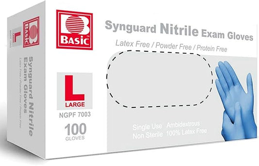 Jointown Basic Medical Blue Nitrile Exam Gloves - Latex-Free & Powder-Free - NGPF7003 (box of 100), Large