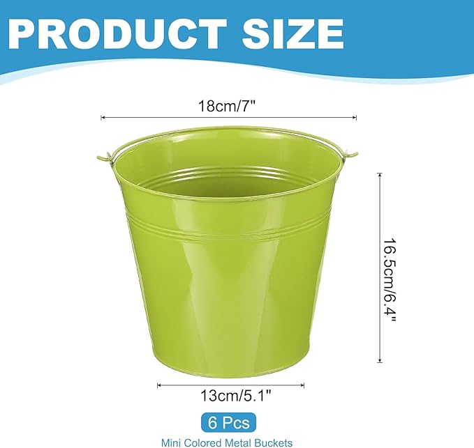 PATIKIL 7"x6.4" Small Metal Buckets with Handle, 6 Pcs Mini Galvanized Bucket Colorful Easter Buckets for Crafts Party Favors Decoration, Green
