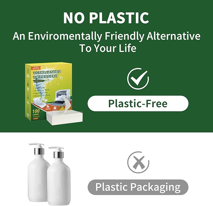 YUCO Dishwasher Detergent Sheets 100 Loads, Liquid-Free Dish Soap Cleaner Strips Eco-Friendly No Plastic Dishwasher Pods Detergent, Use in Dishwasher or Sink, Leaving Dishes Sparkling Clean (Lemon)