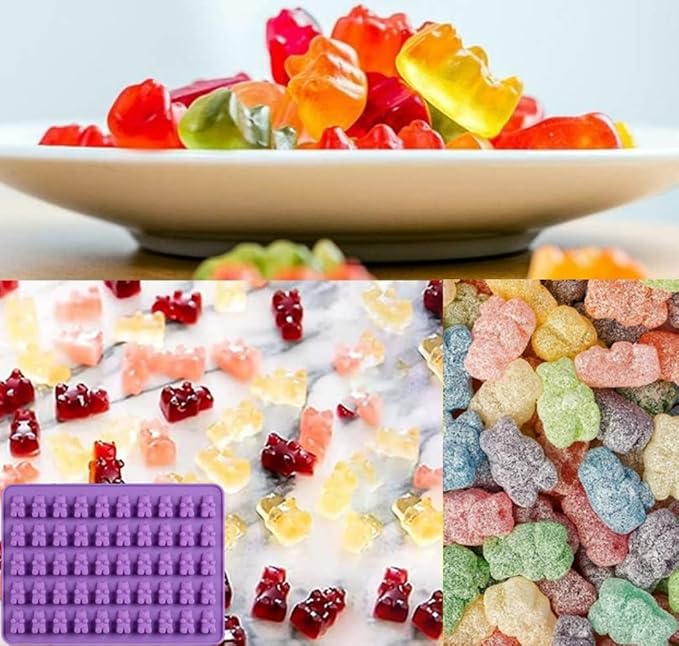 2 Piece Gummy Bear Silicone Molds, Non-Stick Chocolate Candy Mold with 2 Droppers Food Grade (Purple)