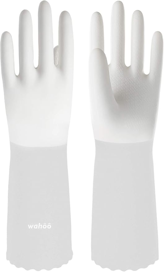 LANON Protection wahoo PVC Dishwashing Cleaning Gloves, Reusable Unlined Kitchen Gloves, Non-Slip, Small