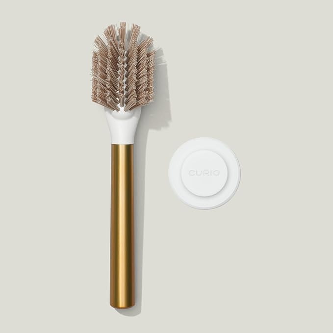 Ionic Dish Brush, Magnetized to Stand Upright, Stainless Steel with Replaceable Head, Brass/Gold
