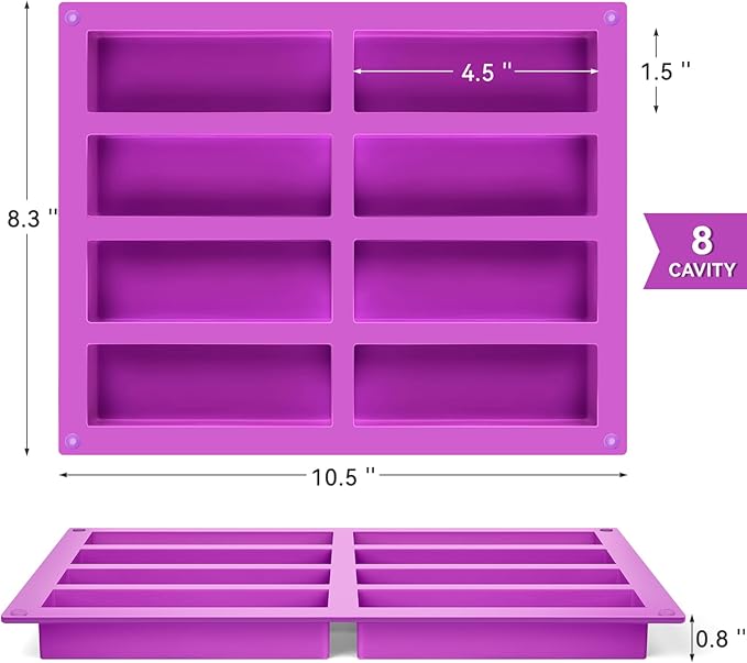 8-Cavity Silicone Candy Bar Molds, 2 Pcs Granola Bar Molds Rectangle Chocolate Mold for Baking Protein Energy Bar, Dubai Chocolate Bar, Brownie