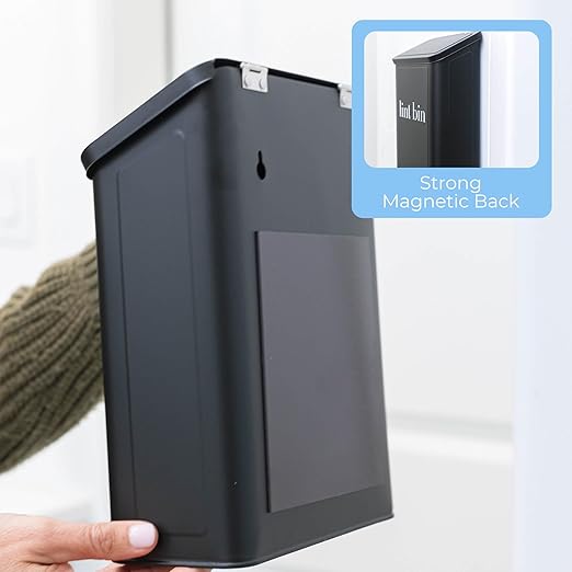 Magnetic Lint Bin for Laundry Room Organization and Storage, Includes Magnetic Hook & Lint Brush, Wall-Mounted Laundry Dryer Bin for Laundry Room Decor, Space-Saving Trash Can (Matte Black)