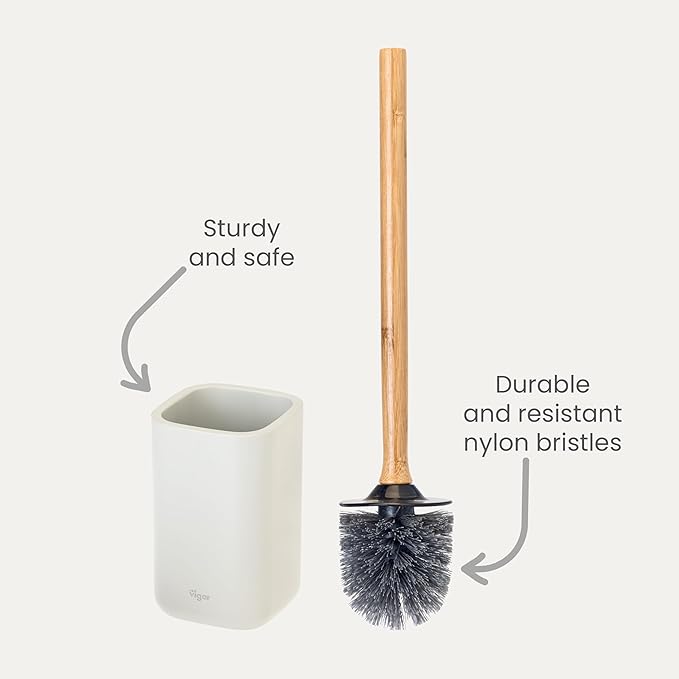 Vigar Zense Toilet Brush and Holder Set, Toilet Bowl Brush with Polyresin Stone Holder, Bathroom Sets for Bathroom Decor and Accessories, Light Gray