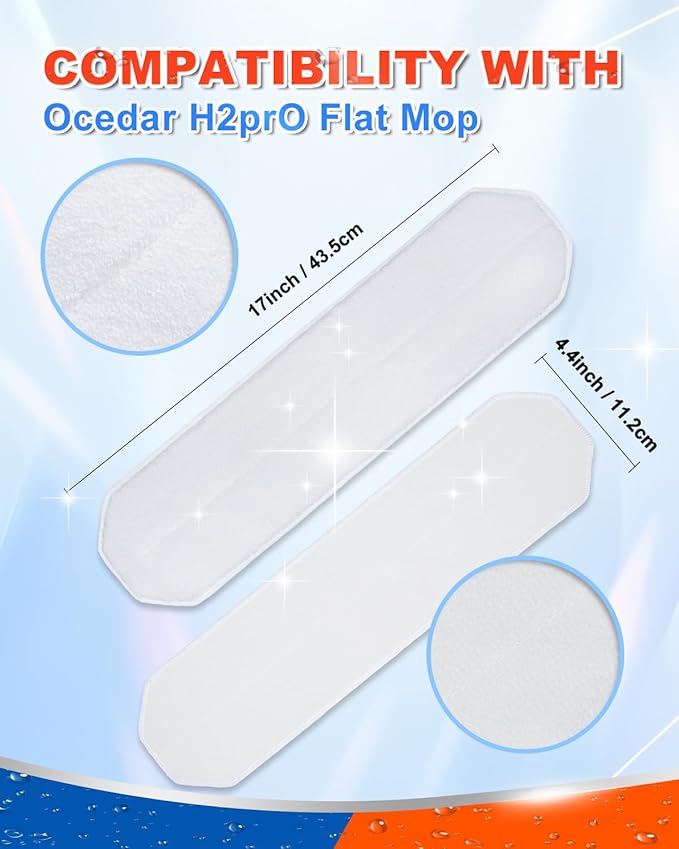 Mop Replacement Pads Compatible with O Cedar H2prO Flat Mop System Mop Pads for H2 prO Flat Mop System Replacement Mop Refills Flat Mop Head, 4 Pack