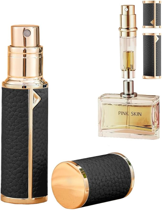 Travel Perfume Bottle Refillable,Perfume Travel Refillable Mini Spray Bottles Leather Cologne Dispenser, Portable Empty Spray Bottle Cologne Dispense Filling Atomizer 5ml (Black)