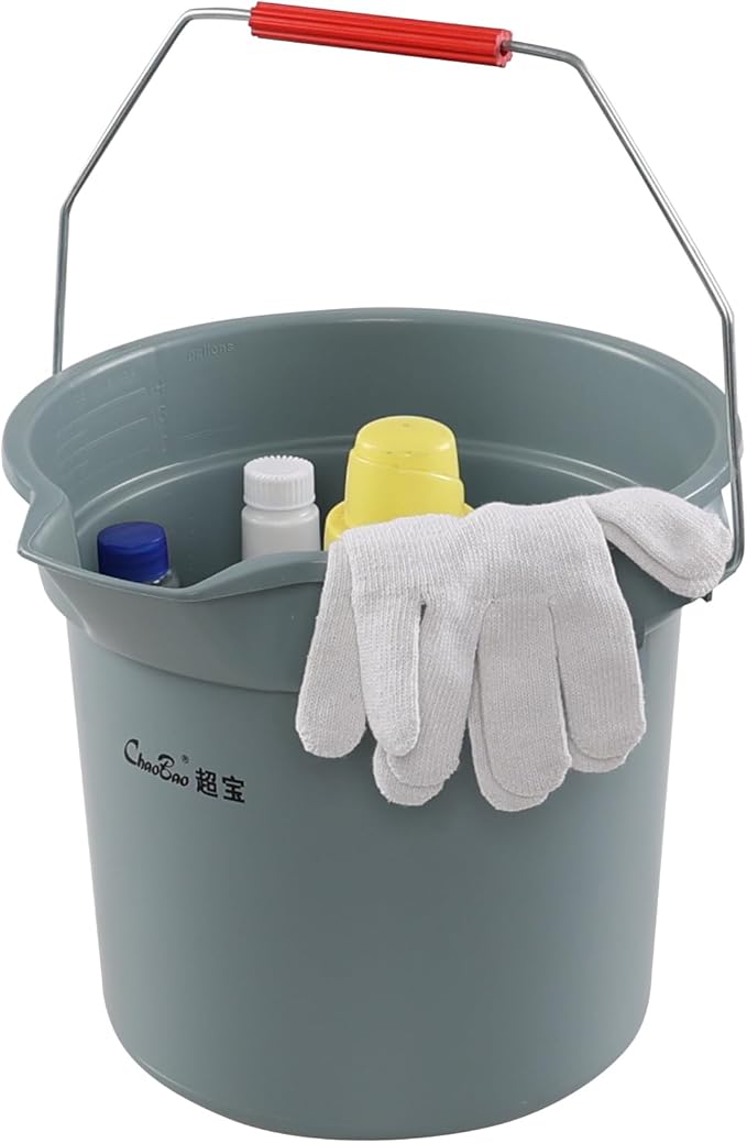 Jekiyo 4 Pack 14 Quart Commercial Cleaning Bucket Pail with Pour Spout and Handle, Grey