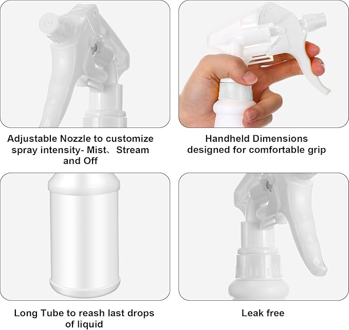 Eccliy 12 Pcs 16 Oz Plastic Spray Bottle, Adjustable Empty Reusable Sprayer for Cleaning, Planting, Water, Bathroom and Kitchen, BBQ, Commercial and Residential(Black, White,Original)