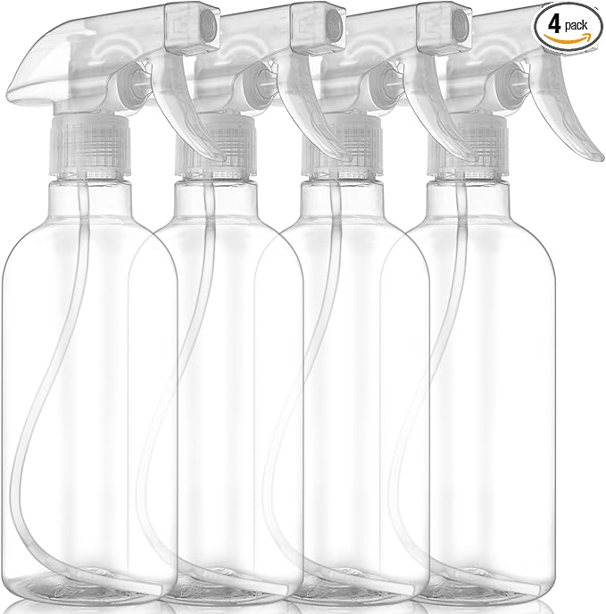 DIYSELF Spray Bottles, 4 Pack 500ml / 16oz Empty Plastic Water Spray Bottles, Fine Mist Clear Spray Bottle for Cleaning, Hair, Plants, Alcohol, BBQ, Garden, Travel, Squirt Bottle for Lab Liquids