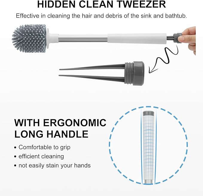 SetSail Silicone Toilet Bowl Brush and Holder Automatic Toilet Brushes for Bathroom with Holder Ventilated Toilet Cleaner Brush for Toilet Scrubber Cleaning, White & Grey