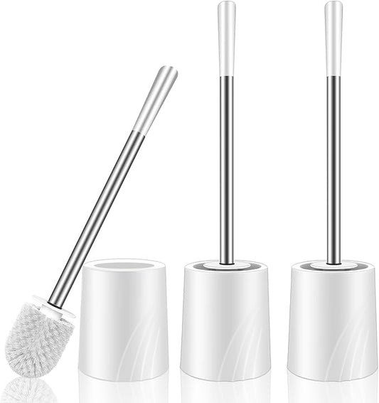 Toilet Brush 3 Pack, Toilet Brush and Holder Set, Long Handle Stainless Steel, Drip-Proof, for Bathroom Toilet Deep Cleaning -White