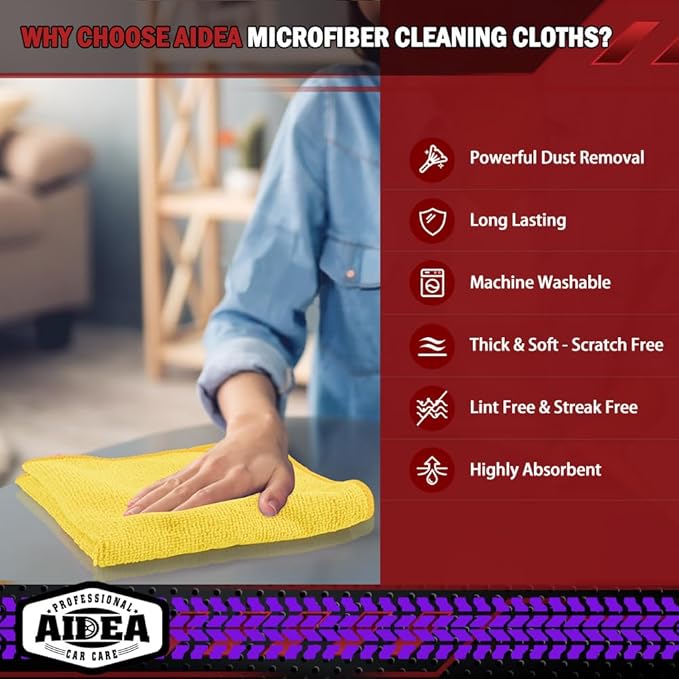 AIDEA Microfiber Cleaning Cloth, 20PK, Microfiber Towels for Cars, Premium All Purpose Car Cloths, Dusting Cloth Cleaning Rags, Absorbent Towels for SUVs, House, Kitchen, Window, 12"×12", Yellow