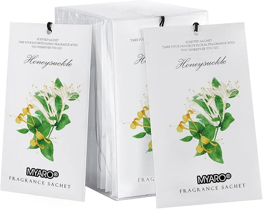 MYARO 12 Packs Honeysuckle Scented Sachets for Drawer and Closet, Long-Lasting Sachets Bags Air Freshener, Fresh Scents Potpourri Bags Home Fragrance for Lover