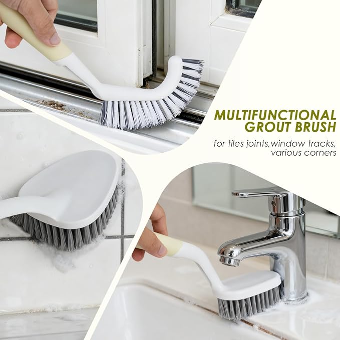 Heavy Duty Scrub Brush with Long Handle, Grout Cleaner Brush, Stiff Bristles Scrub Brushes for Cleaning Bathtub, Bathroom, Shower, Tile, Carpet, Kitchen, Sink (Green)