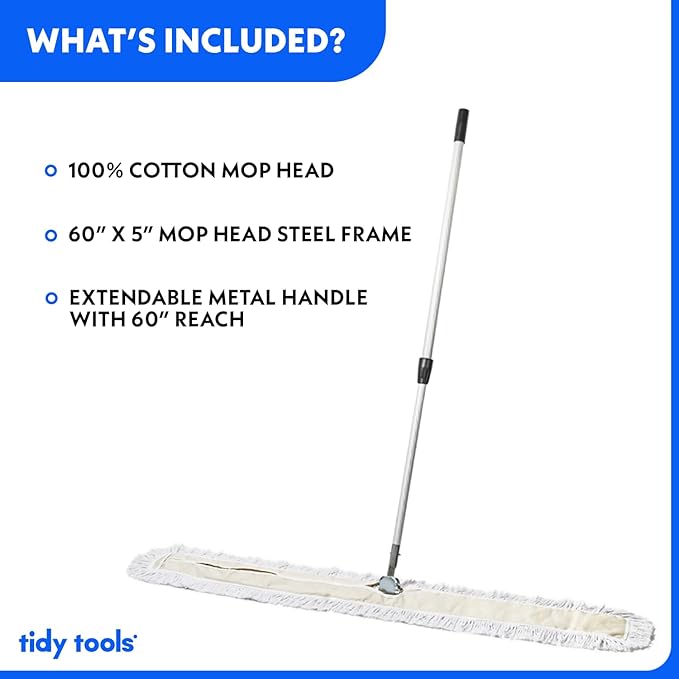 Commercial Dust Mop – 60 Inch Floor Sweeper for Hardwood, Reusable Cotton Mop Head, Extendable Handle, Dry Mop for Floor Cleaning & Janitorial Supplies