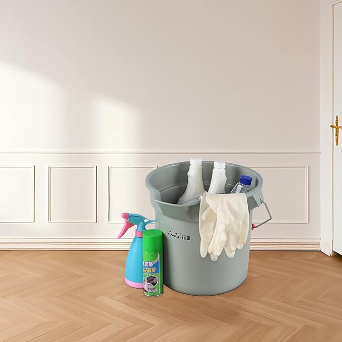 Zopnny 6 Pcs 14-Quart Sturdy Pail Bucket for Cleaning, Plastic Household Mopping Bucket, Roughneck Round Industrial Bucket Pail with Handle, Grey