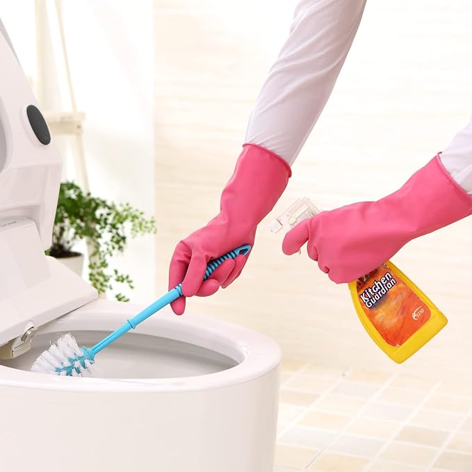 Bamllum 3 Pairs Rubber Cleaning Gloves for Household - Reusable Dishwashing Gloves for Kitchen, Flexible Long-lasting & Waterproof (Medium, Green+Red+Orange)