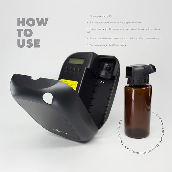 Aromely Smart Bluetooth Nebulizing Aromatherapy Scent Diffuser, Essential Oil Diffuser for Home, Spa & Office, Waterless Aroma Diffuser, App Controlled Perfect Air Freshener up to 1,500 SQFT - Black