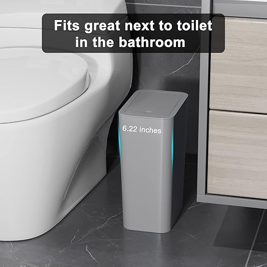 N. NETDOT Bathroom Trash Can with Lid 3 Pack Set, 2 Packs 4 Gal Slim Kitchen Trash Can and 1 Pack 2.6Gal Garbage Can, Small Trash Bin/Waste Basket for Bedroom (Grey, Pack of 3)