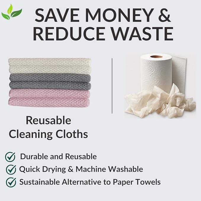 Microfiber Cleaning Cloths - 12" x 12" - Kitchen Dish Cloths for Washing Dishes - Microfiber Cleaning Rags - for Housekeeping, Dusting, Glass, Electronics, Car Interior - 6 Pack - Gray, Beige, Pink