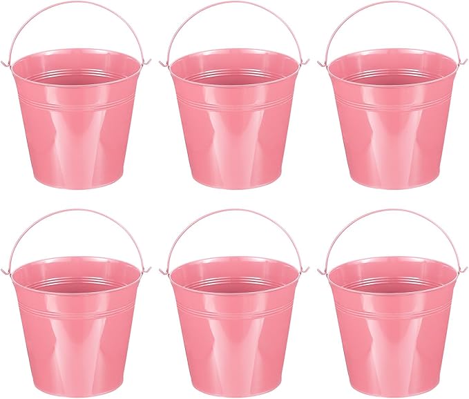 PATIKIL 7"x7" Small Metal Buckets with Handle, 6 Pcs Mini Galvanized Bucket Colorful Easter Buckets for Crafts Party Favors Decoration, Pink