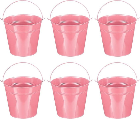 PATIKIL 7"x7" Small Metal Buckets with Handle, 6 Pcs Mini Galvanized Bucket Colorful Easter Buckets for Crafts Party Favors Decoration, Pink