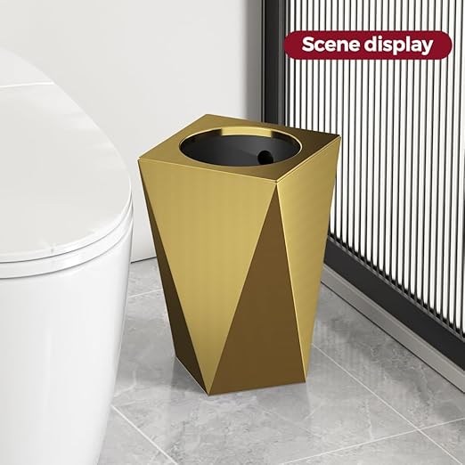 2.6GAL Gold Bathroom Trash Can,Brass Tarsh Can,Open Top,Stainless Steel,Waterproof,Double-Layer with Inner Lining for Bathroom,Bedroom,Office,Living Room,Hotel (Gold)