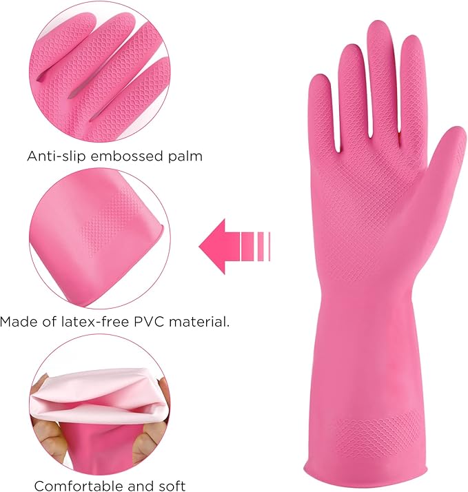 Rubber cleaning gloves 3 or 6 Pairs for Household,Reuseable dishwashing gloves for Kitchen.