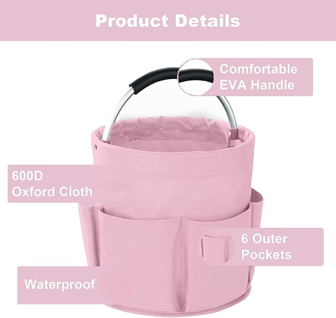 Cleaning Caddy with Handle, Cleaning Products Organiser, 17L Foldable Storage Basket, Cleaning Caddy Organiser, Portable Multi Cleaning Bucket Bag for Home, Garden (Pink)