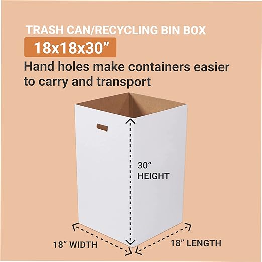 BOX USA Cardboard Trash Cans and Recycling Bins, 40 Gallon 18" L x 18" W x 30" H (10-Pack) Reusable or Disposable Pop Up Garbage Boxes for Parties, Outdoor Events, Heavy Duty, Plain
