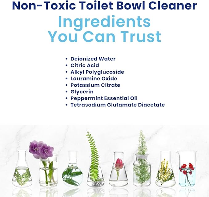 Truly Free Toilet Bowl Cleaner - Heavy-Duty Stain Remover - Septic Safe, Plant-Based Formula - Fresh Peppermint Scent - 1 Refill (3oz) with Empty Refillable Bottle