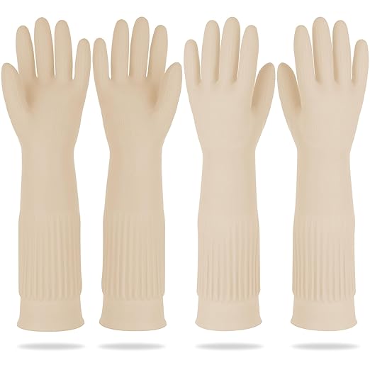 Mamison 2 Pairs Reusable Waterproof Household Dishwashing Cleaning Rubber Gloves, Non-Slip Kitchen Glove (Ivory, XL (Pack of 2))