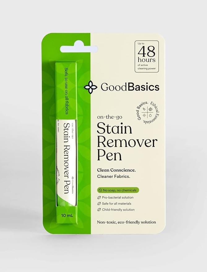 Good Basics All-Natural Stain Remover Pen for Clothing and Fabric - Eco-friendly, Probiotic Formula, Non-Toxic Scrubbing Stick for Baby & Kids Messes, Travel, Work (10 ml, Box of 30)