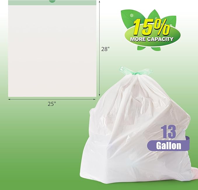 Trash Bags Garbage Bag 13 Gallon Drawstring Tall Waste Bag for Kitchen Office Party 0.8 Mil (110 Count)