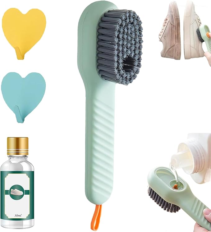 2 in 1 Multifunction Cleaning Brush, Multifunctional Cleaning Brush with Soap Dispenser, Liquid Filled Laundry Brush, Household Cleaning Clothes Shoes Brush with Liquid Box (Green)