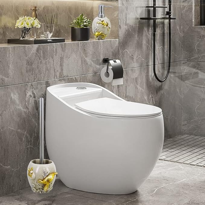 YHHRESINKING 6-inch Sea Turtle Toilet Brush Holder - Loyal Gold Resin Mother & Baby Design, Ocean Theme Bathroom Organizer